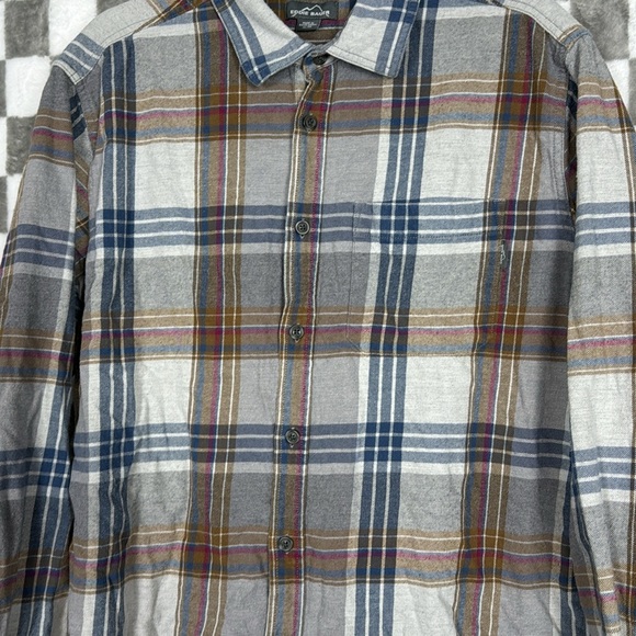 Eddie Bauer Men’s Flannel Long Sleeve XL gray blue brown - Picture 4 of 6